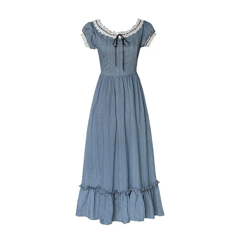 Elsie Vintage Elegant Slim European Dress Retro Lace Sexy Slash Neck Casual Everyday Midi Dress