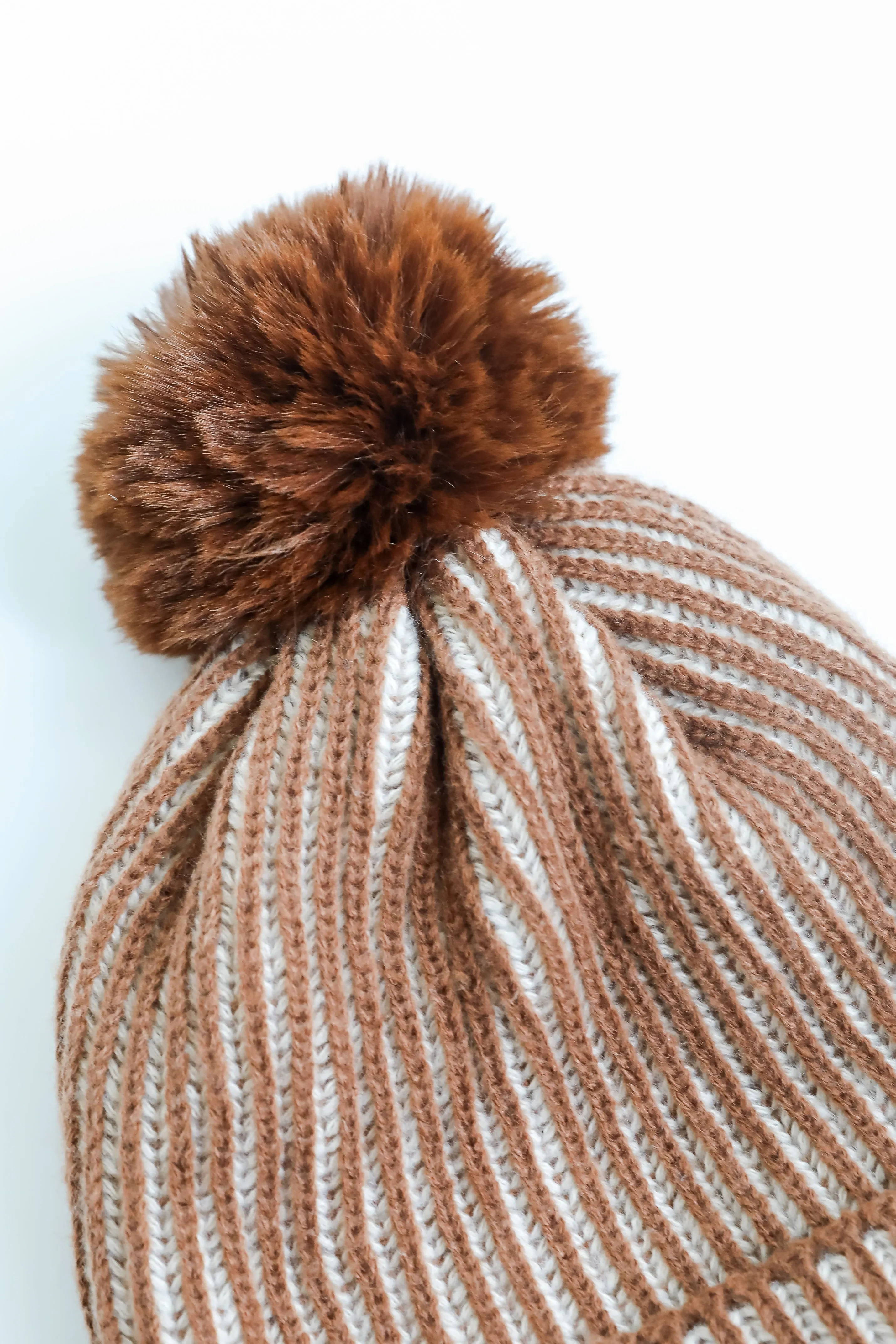 Exceptionally Cozy Brown Ribbed Pom Pom Beanie - DOORBUSTER