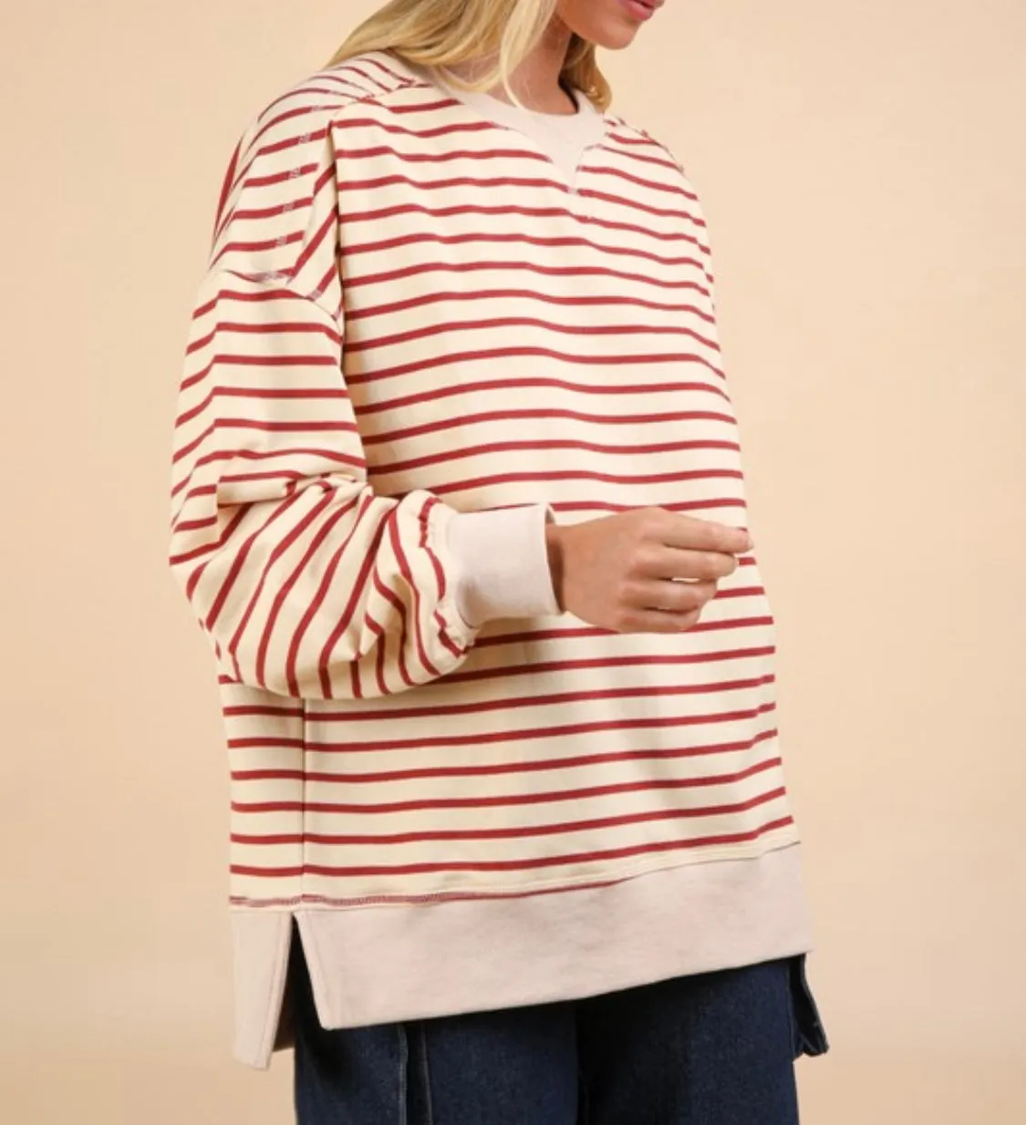 Fall Striped Oversized Knit Top