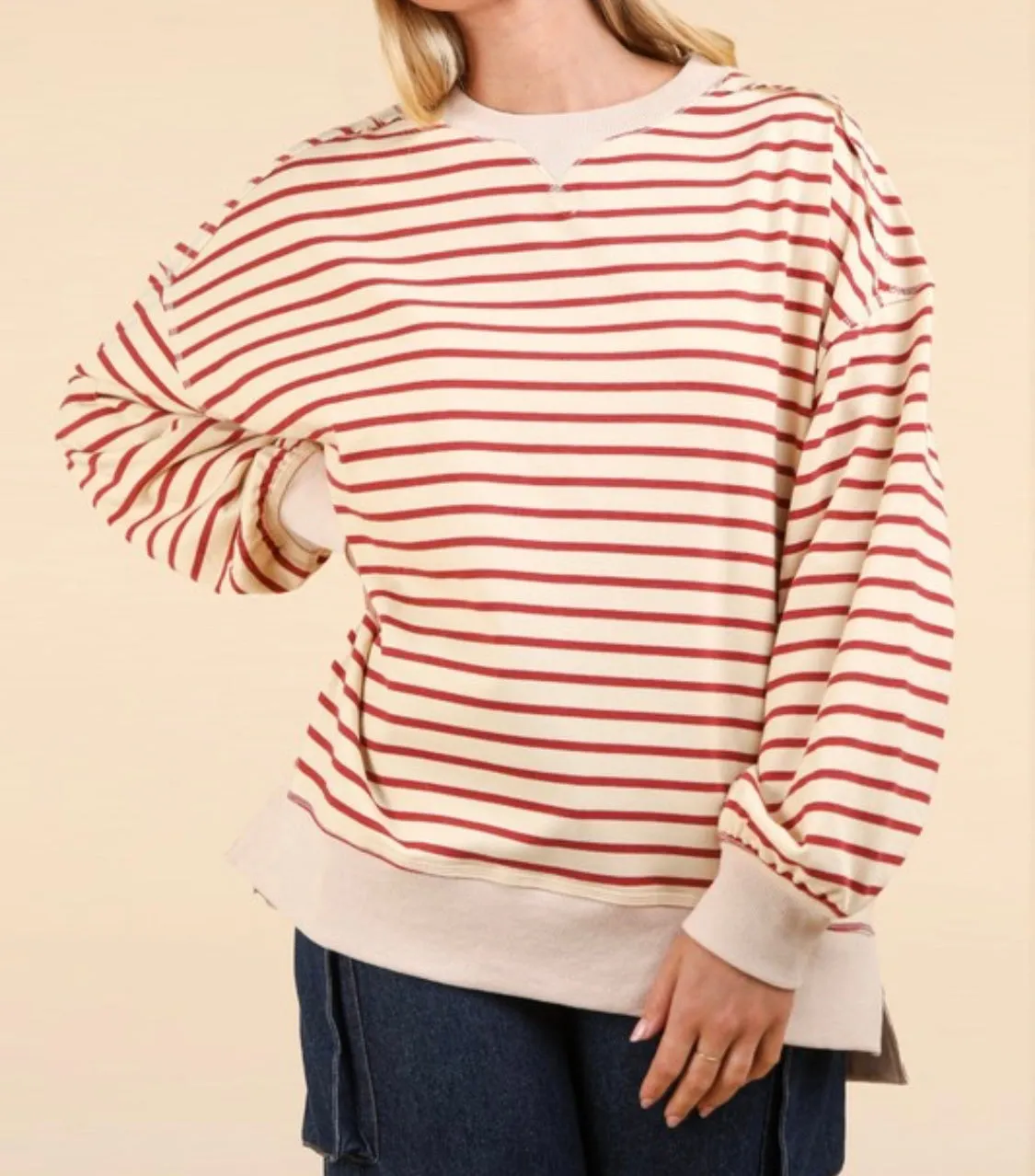 Fall Striped Oversized Knit Top