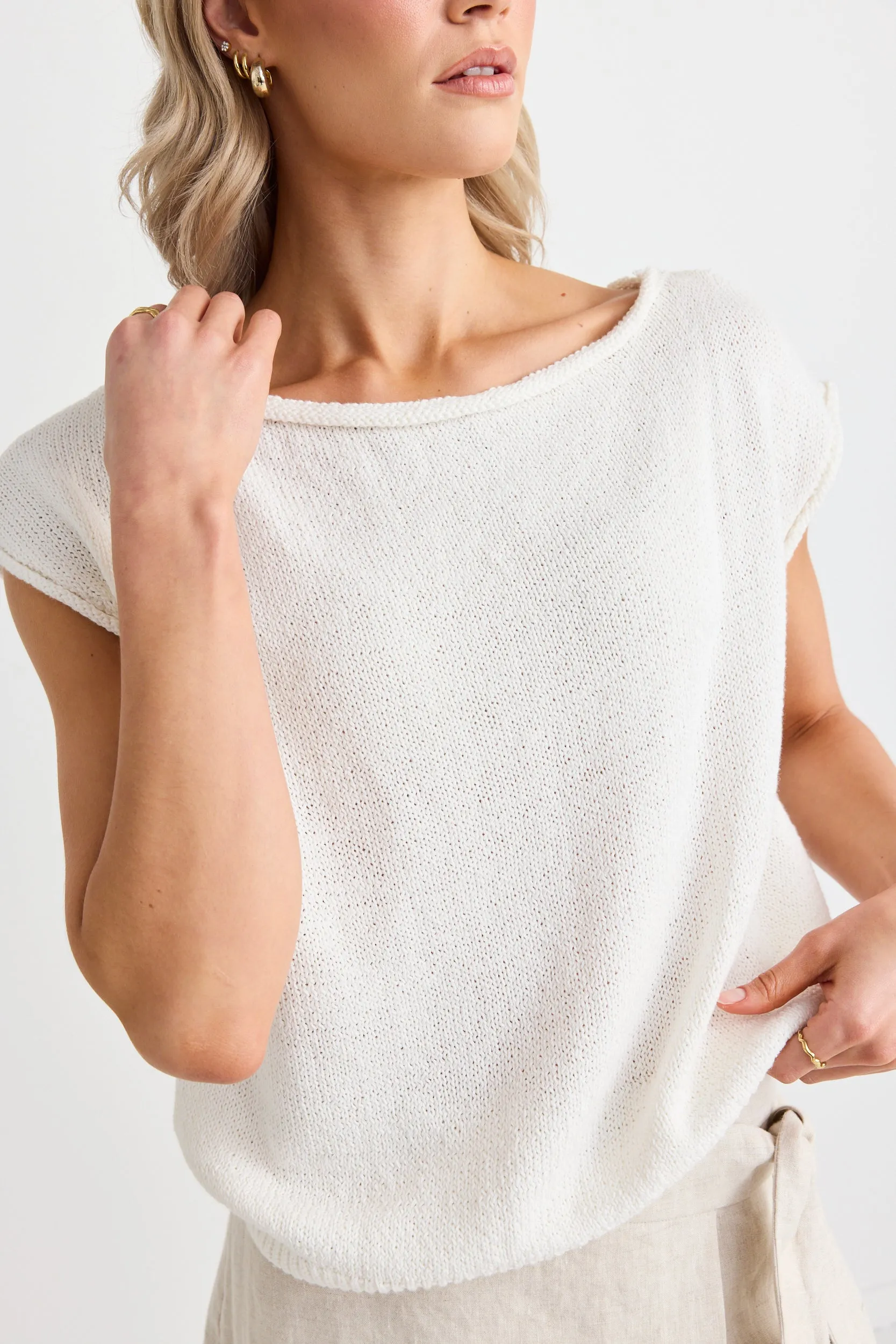 Fallow Ivory Off Shoulder Sleeveless Knit Top