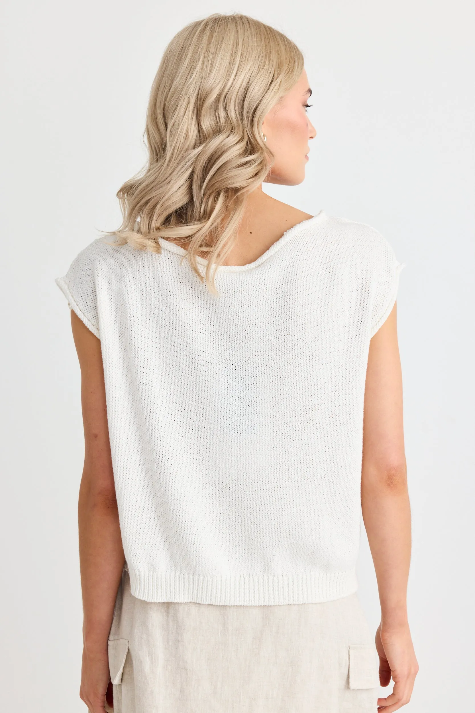 Fallow Ivory Off Shoulder Sleeveless Knit Top