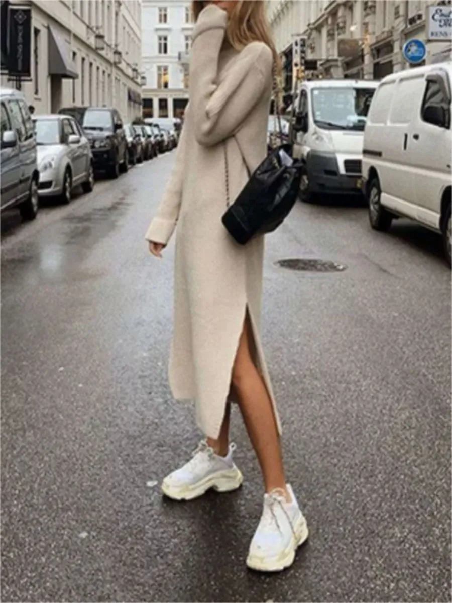 Fashionable Casual Women'S Slit Sweater Dress