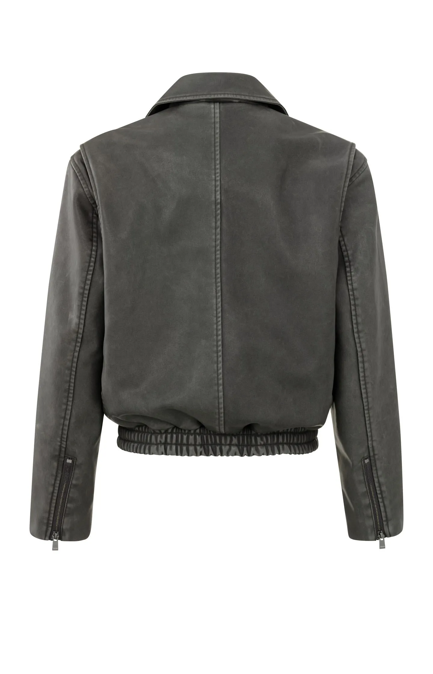 Faux leather bomber jacket with long sleeves and zippers