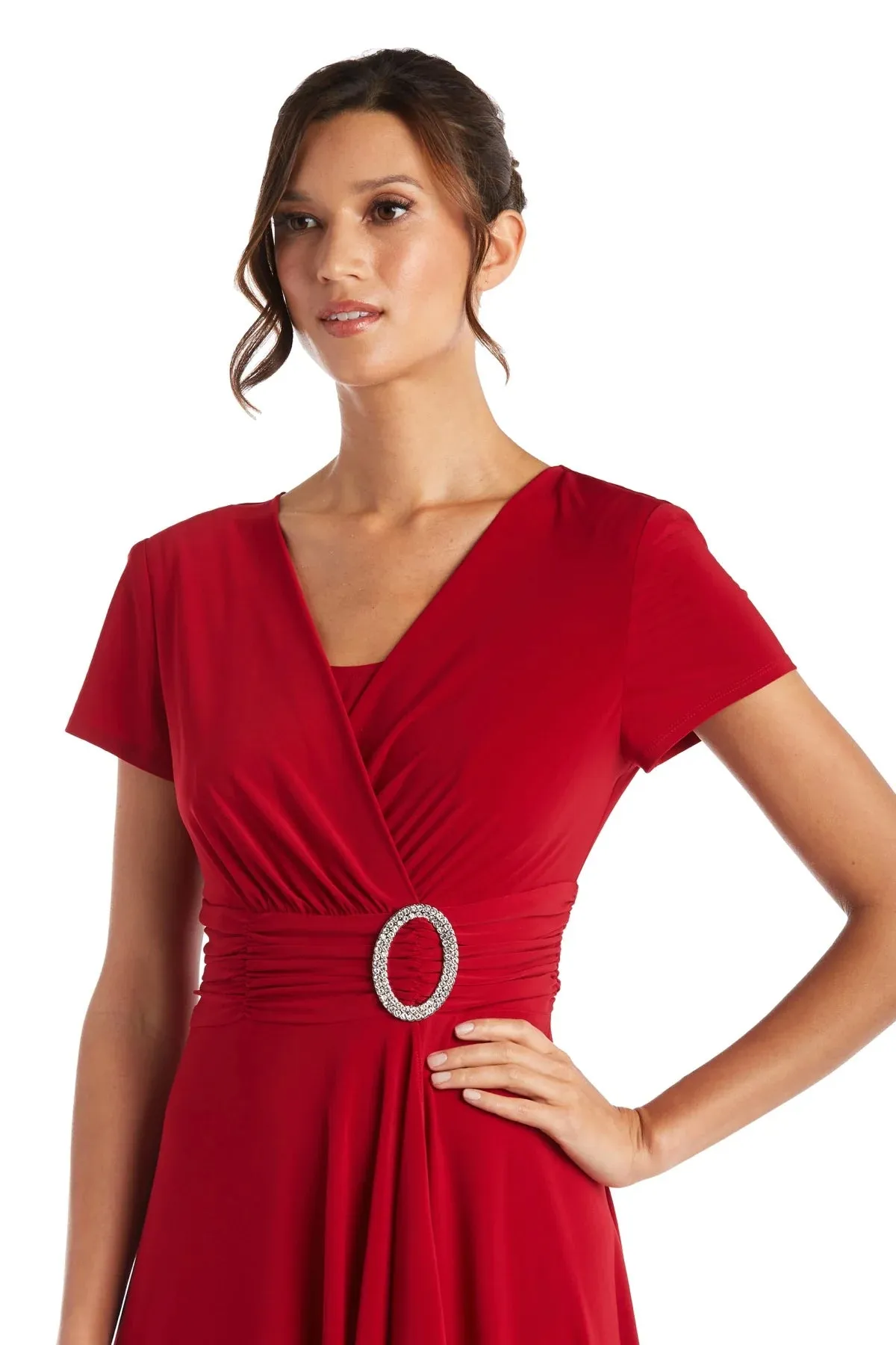 Faux Wrap Dress with Waist Embellishment Poppy - RM Richards