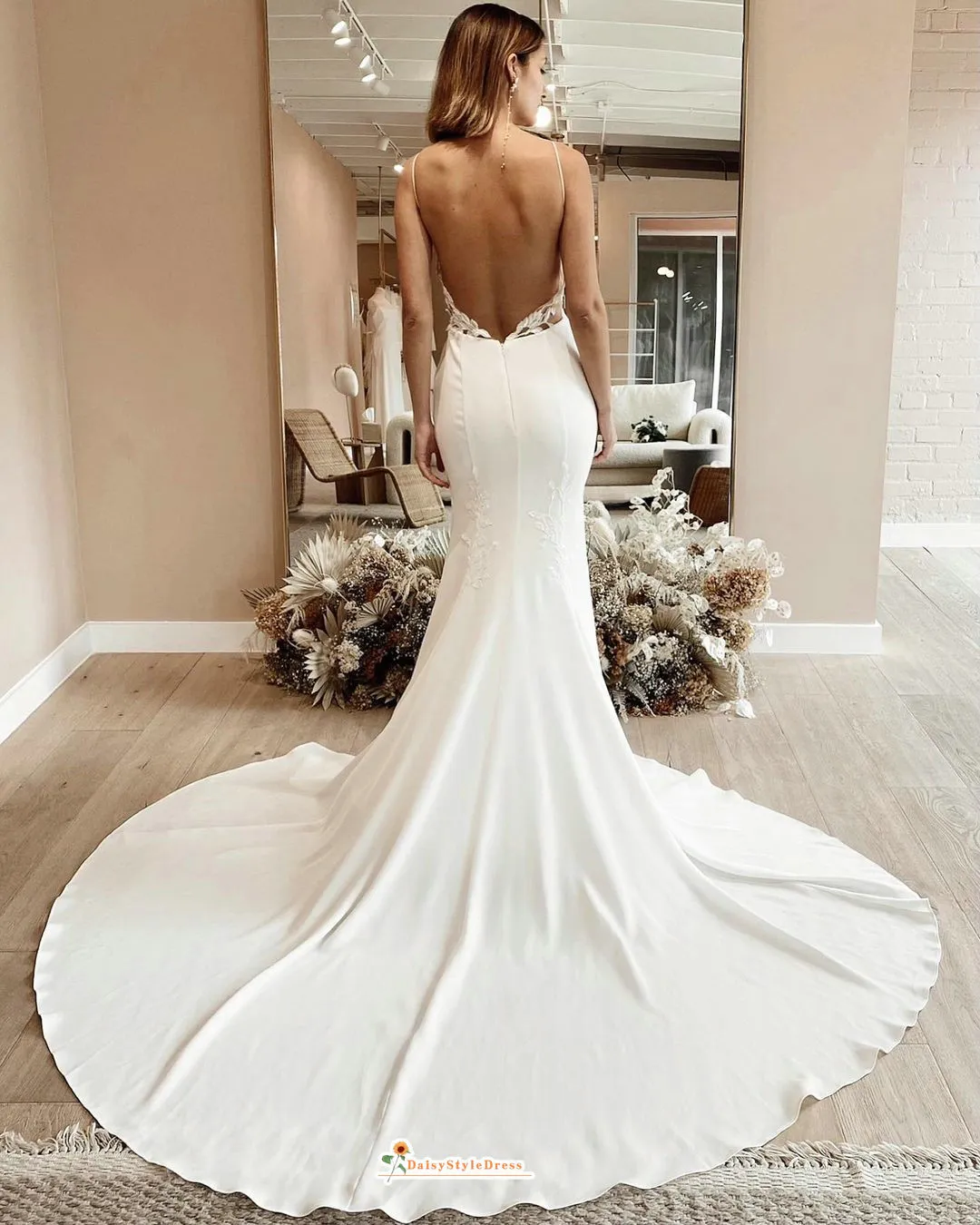 Fit and Flare Sexy Back Square Neckline Wedding Dress