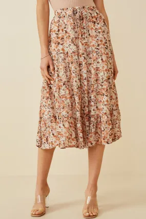 Floral Printed Elastic Waist Midi Skirt