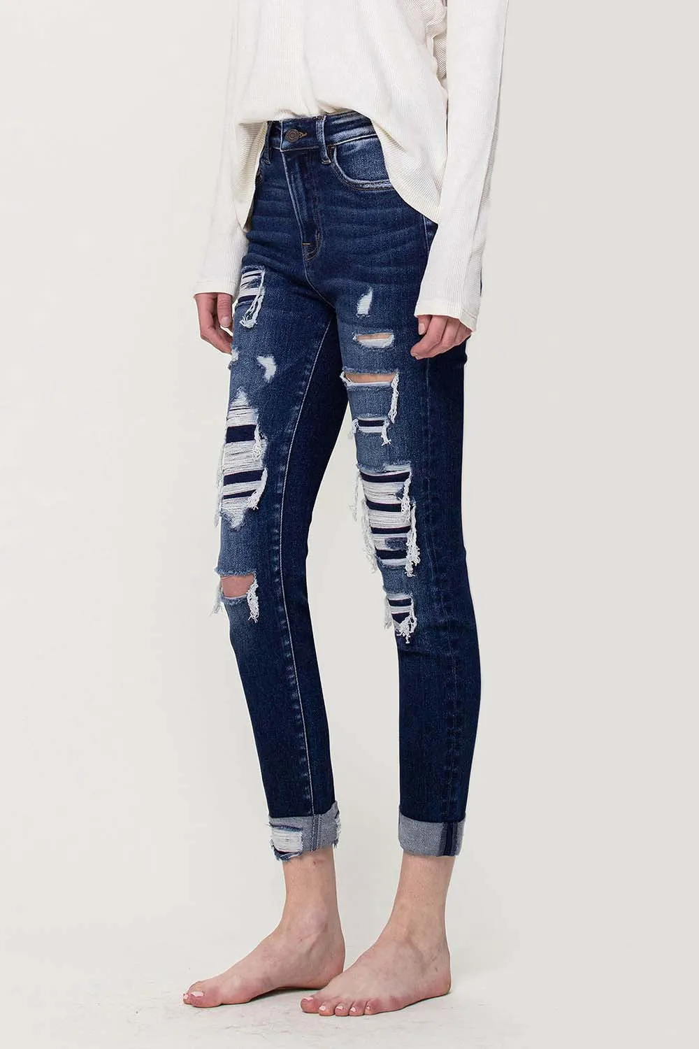 FLYING MONKEY | Forget High Rise Patched Cuffed Crop Skinny Denim Jeans - Final Sale