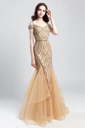 Formal Spaghetti Straps Mermaid Beaded Long Prom Dress