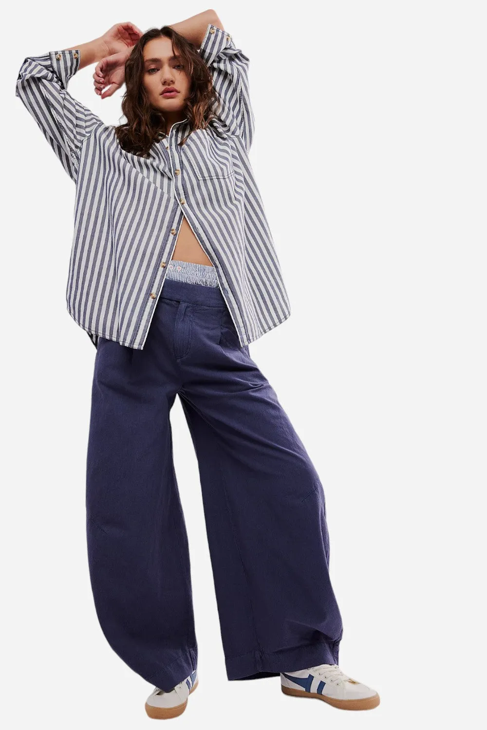 Free People Tegan Washed Barrel Trousers in Midnight Rain