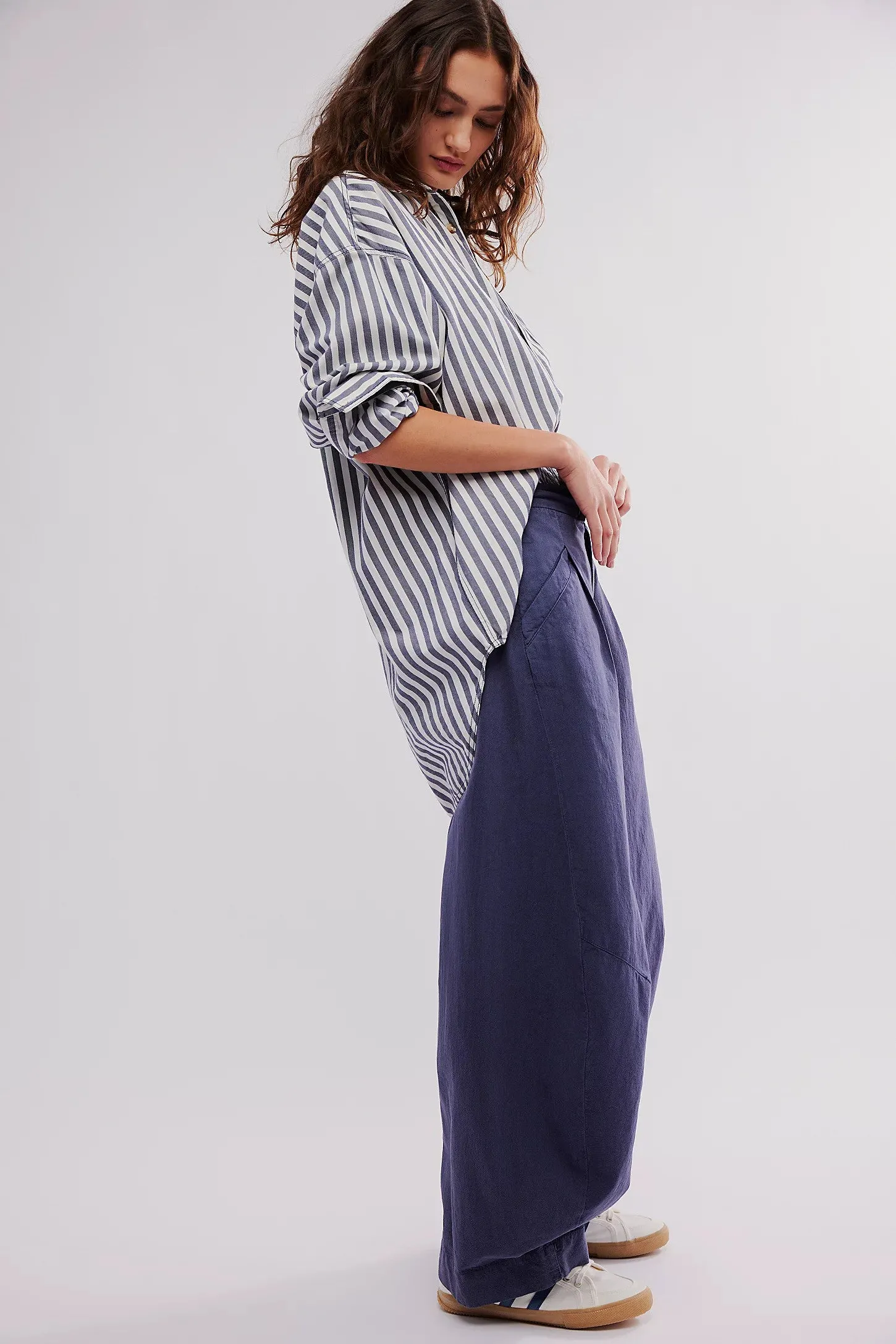 Free People Tegan Washed Barrel Trousers in Midnight Rain