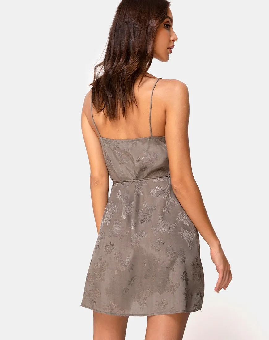 Furiosa Wrap Dress in Satin Rose Silver Grey