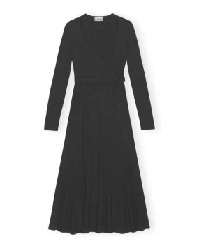 Ganni Rib Jersey Wrap Maxi Dress