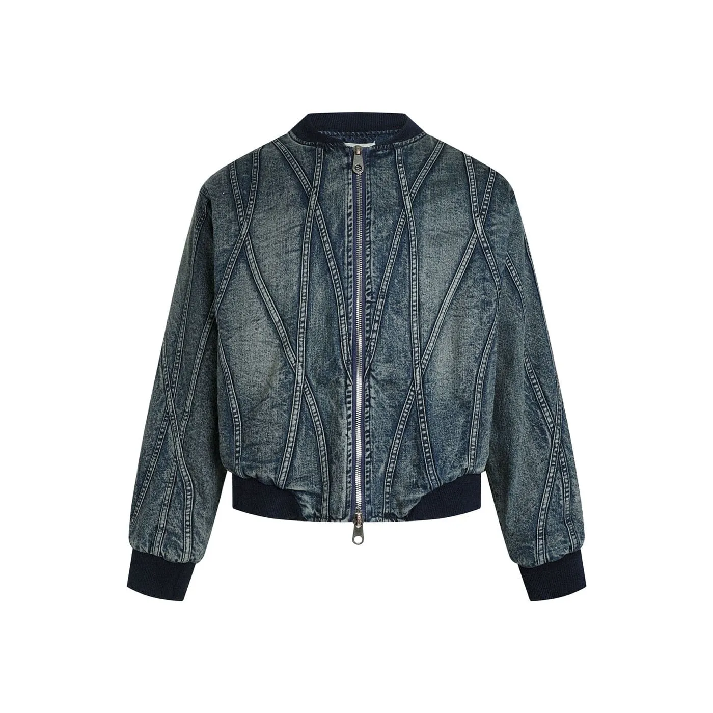 Geometric Denim Bomber Jacket