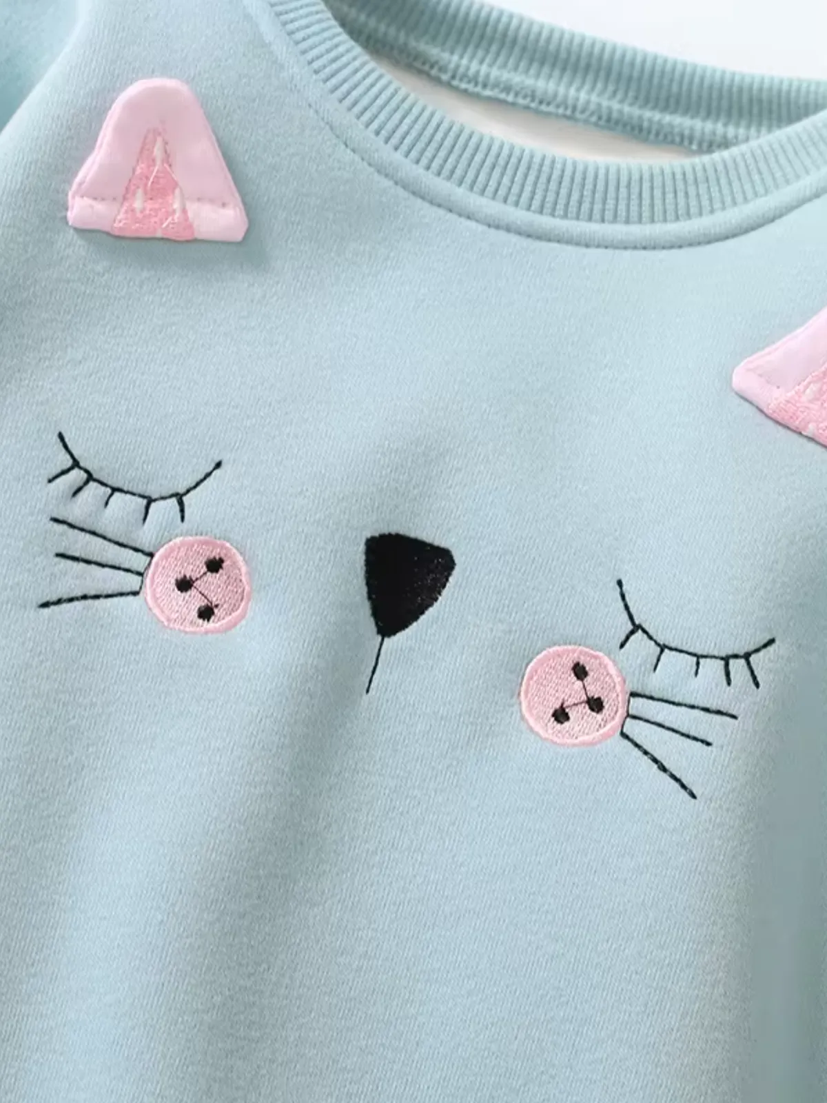 Girl's Cozy Fleece Sweatshirt with Embroidered Cat Design