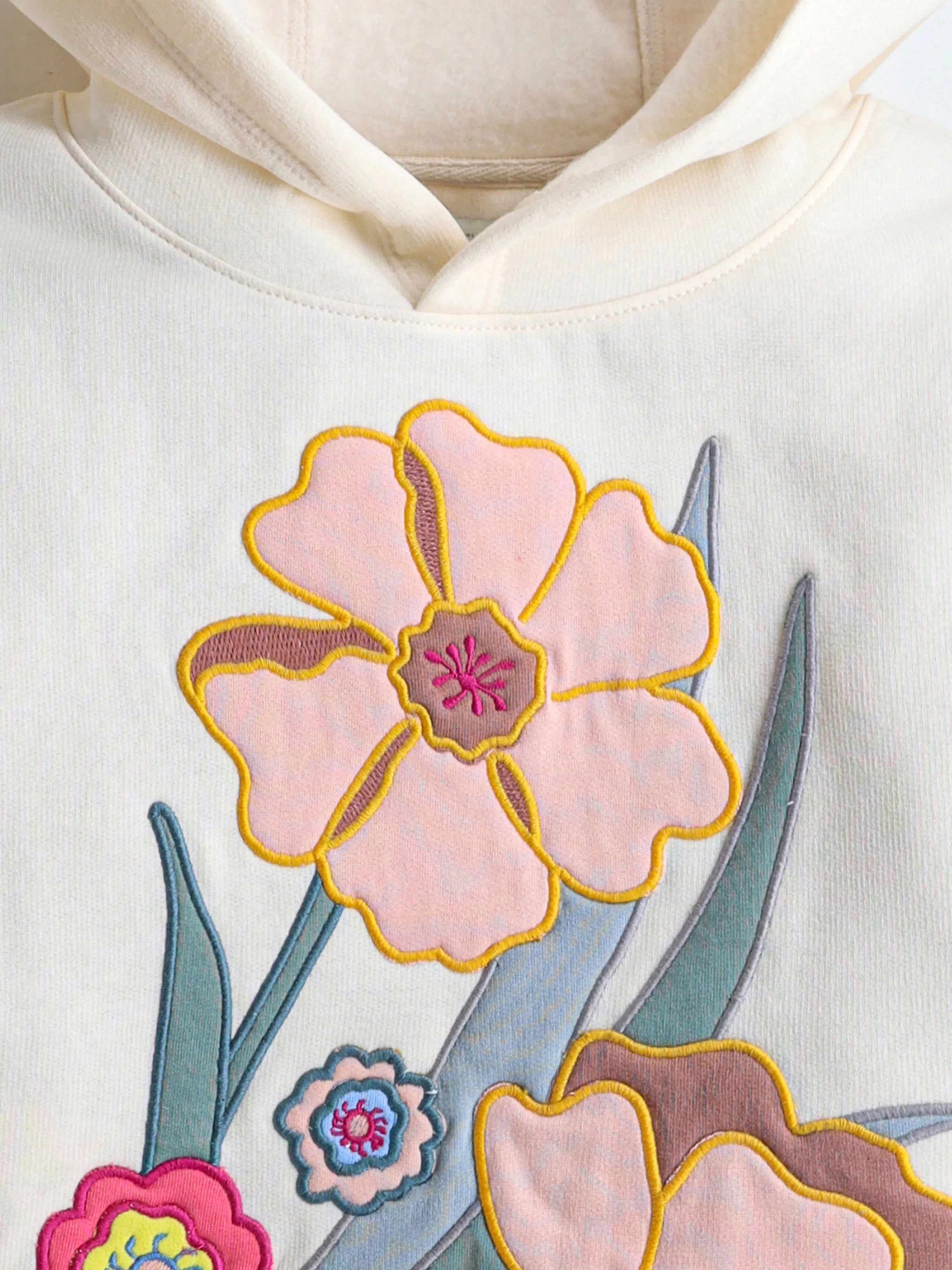 Girls Floral Applique Cream Hoodie