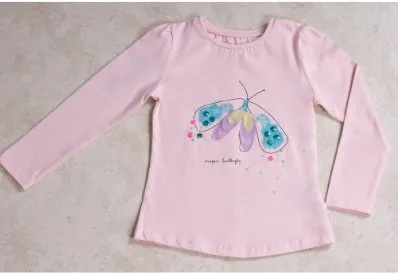 Girls Pink Butterfly Long Sleeves T-shirt