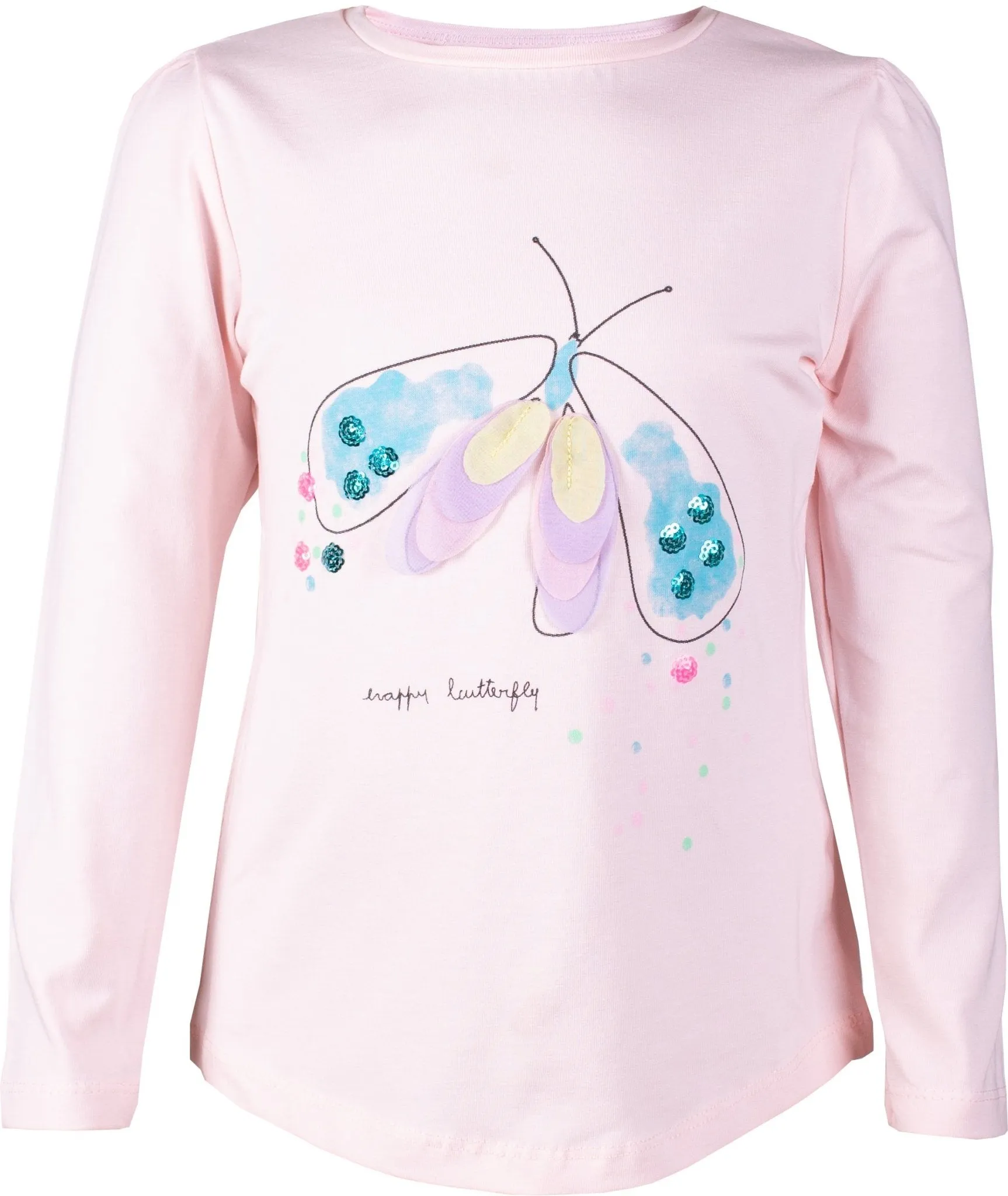 Girls Pink Butterfly Long Sleeves T-shirt