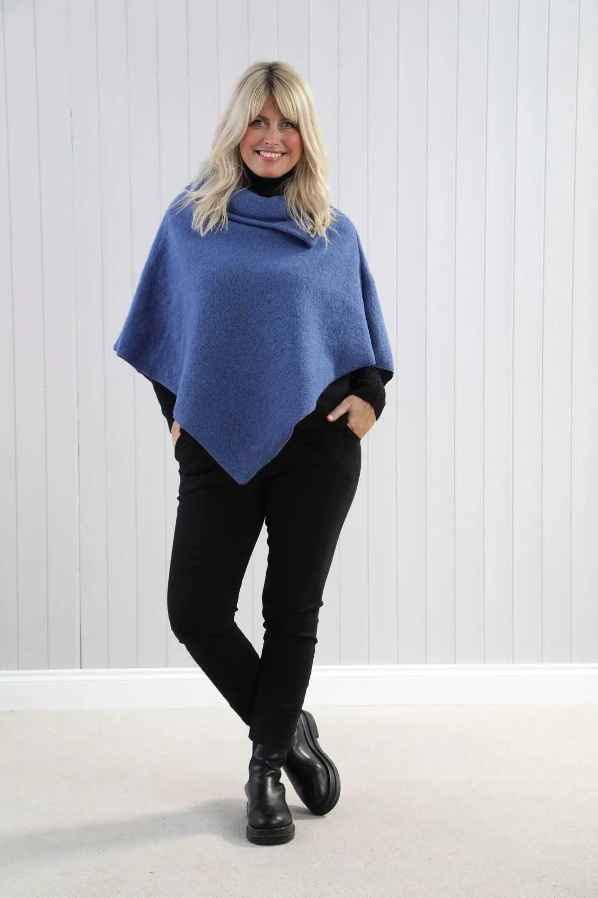 Goose Island 4353 Woollen Blend Three Button Asymmetric Cowl Neck Poncho (5 Colours)