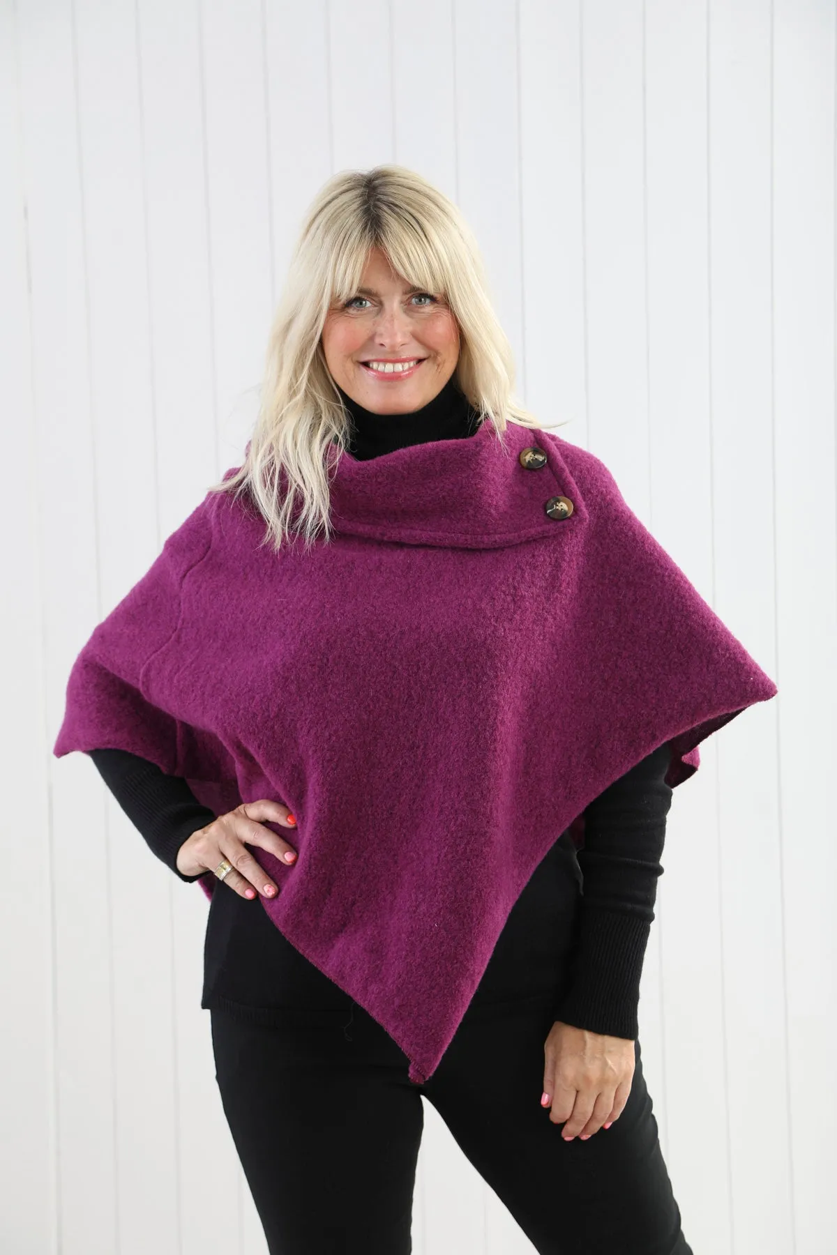 Goose Island 4353 Woollen Blend Three Button Asymmetric Cowl Neck Poncho (5 Colours)