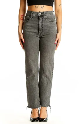 Gray High-Rise Straight-Leg Denim Jeans