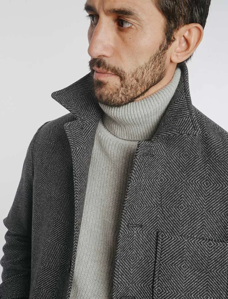 Grey Ribbed Wool & Cashmere Roll Neck Jumper