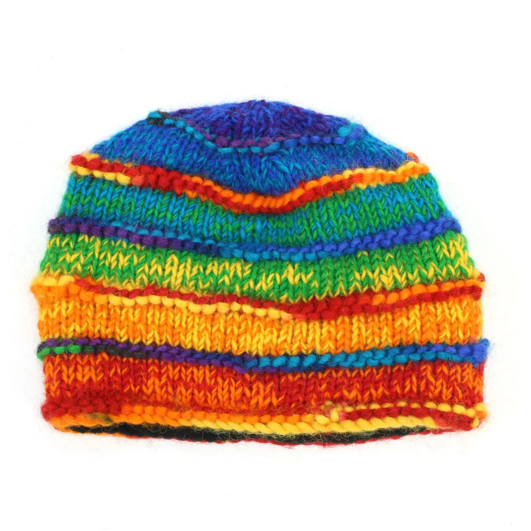 Hand Knitted Wool Beanie Hat - SD Shredded Rainbow