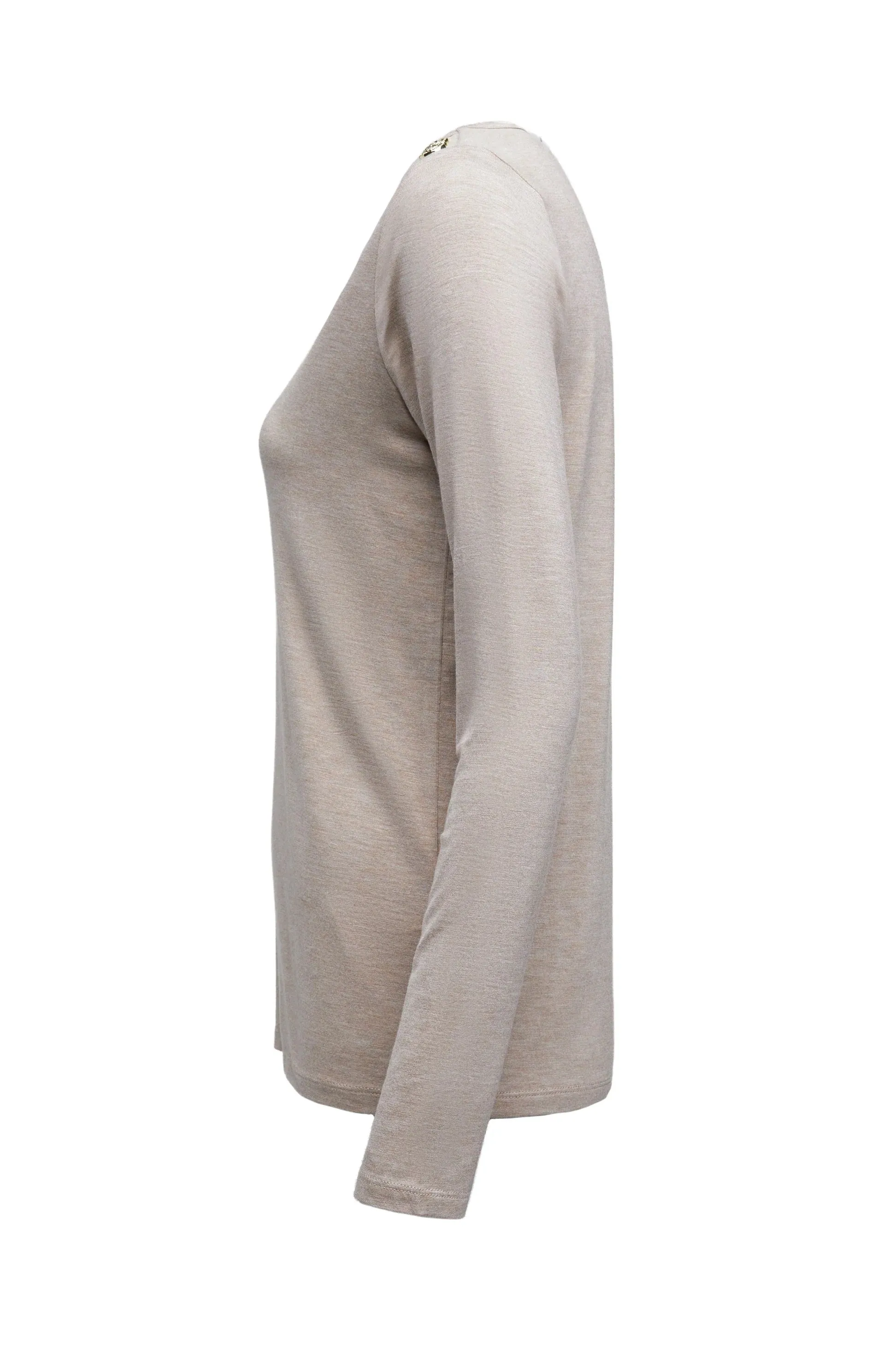 Holland Cooper Long Sleeve V Neck Tee in Oatmeal