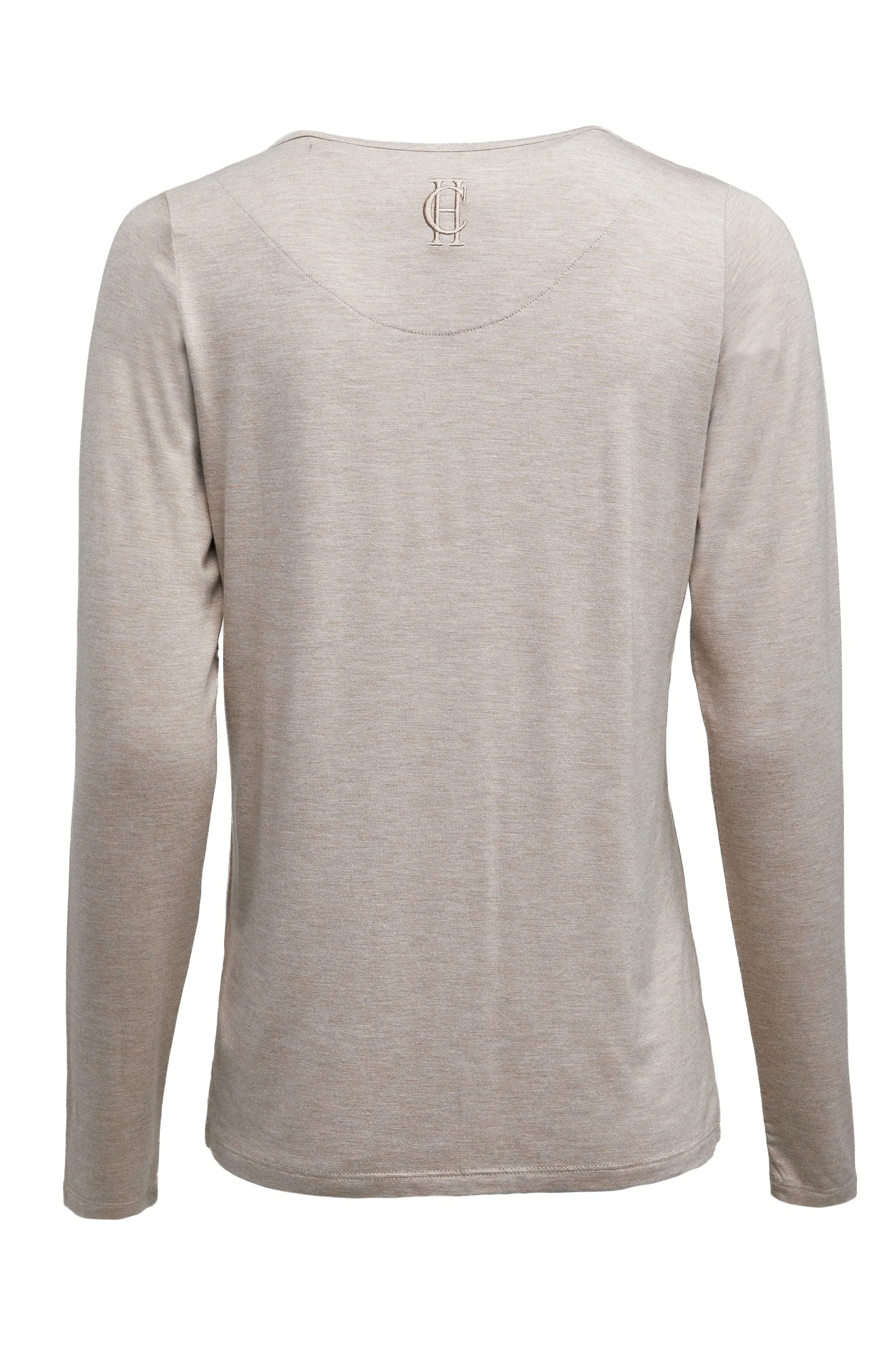 Holland Cooper Long Sleeve V Neck Tee in Oatmeal