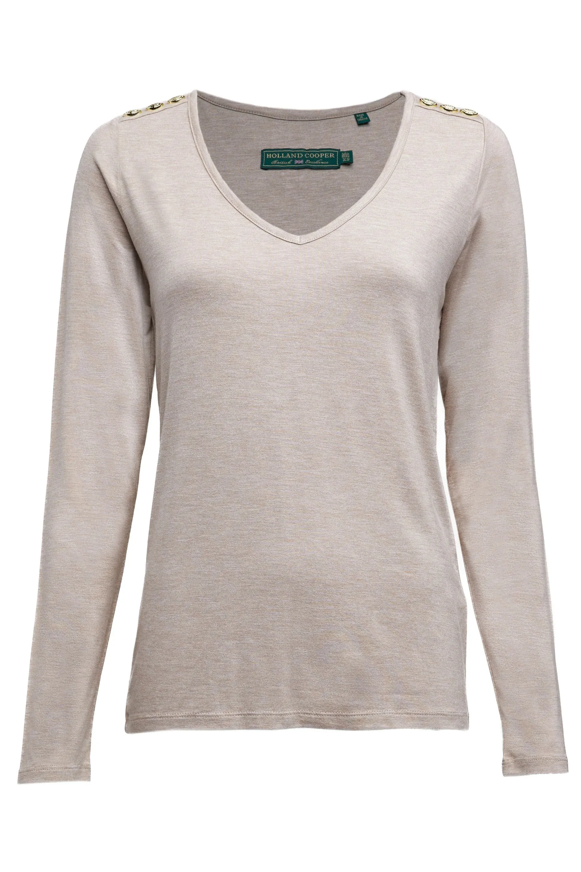 Holland Cooper Long Sleeve V Neck Tee in Oatmeal