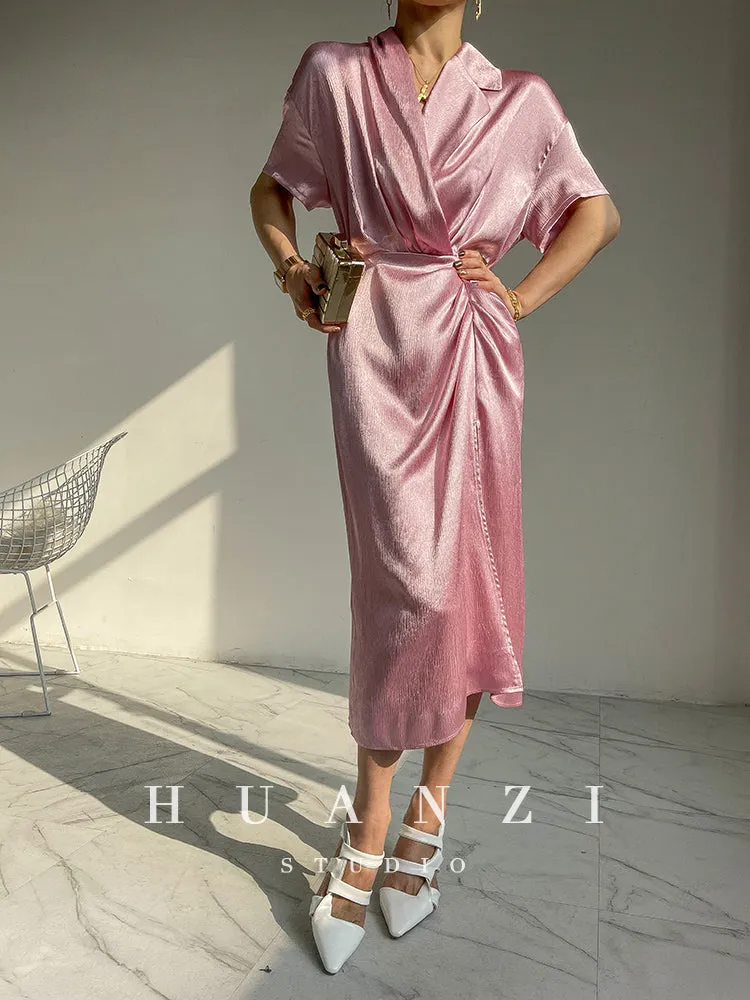 HUANZI custom designer high-end glossy silky elegant dress -Diana