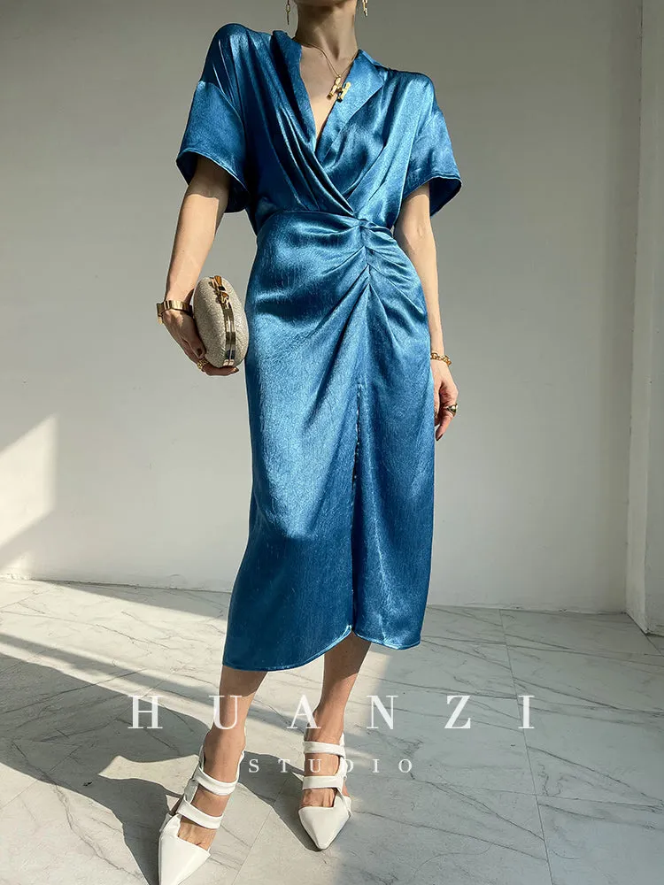 HUANZI custom designer high-end glossy silky elegant dress -Diana