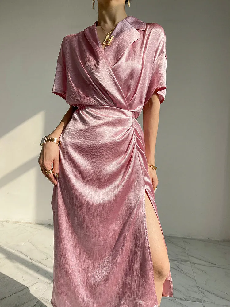 HUANZI custom designer high-end glossy silky elegant dress -Diana