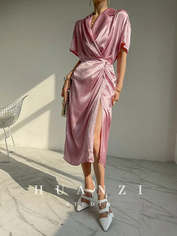 HUANZI custom designer high-end glossy silky elegant dress -Diana