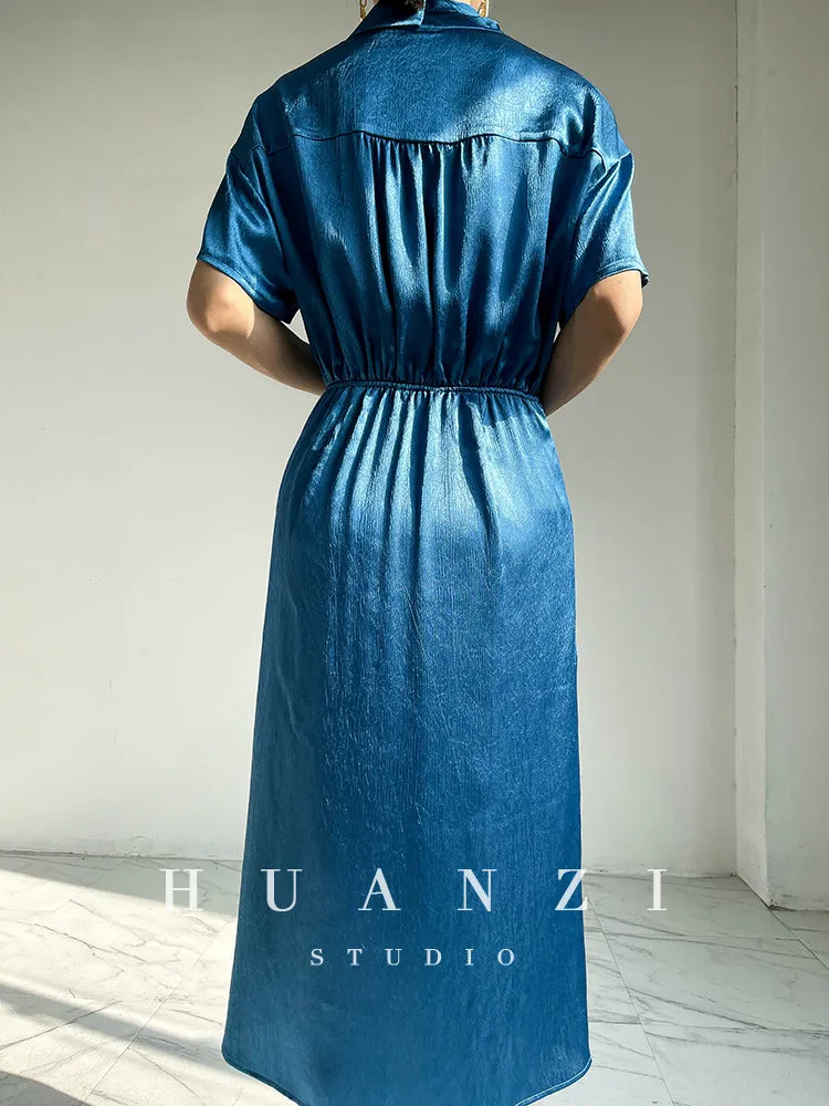 HUANZI custom designer high-end glossy silky elegant dress -Diana