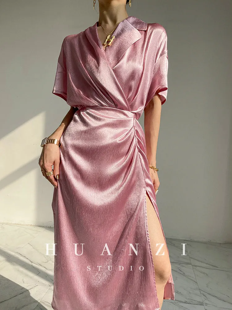 HUANZI custom designer high-end glossy silky elegant dress -Diana