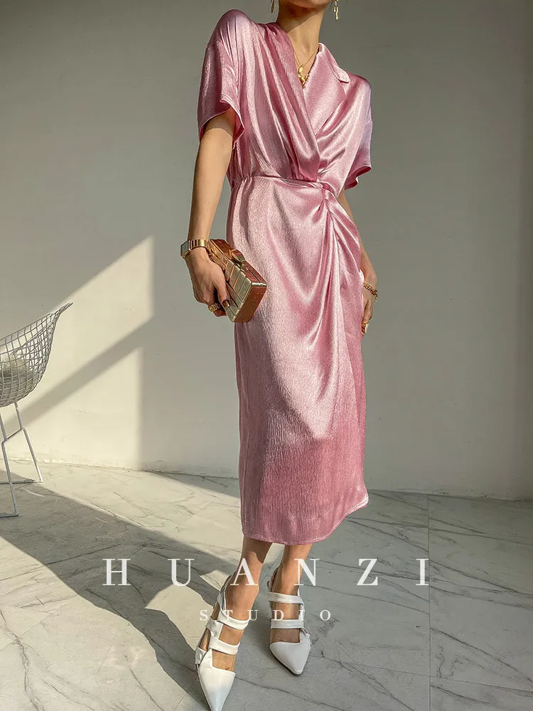 HUANZI custom designer high-end glossy silky elegant dress -Diana