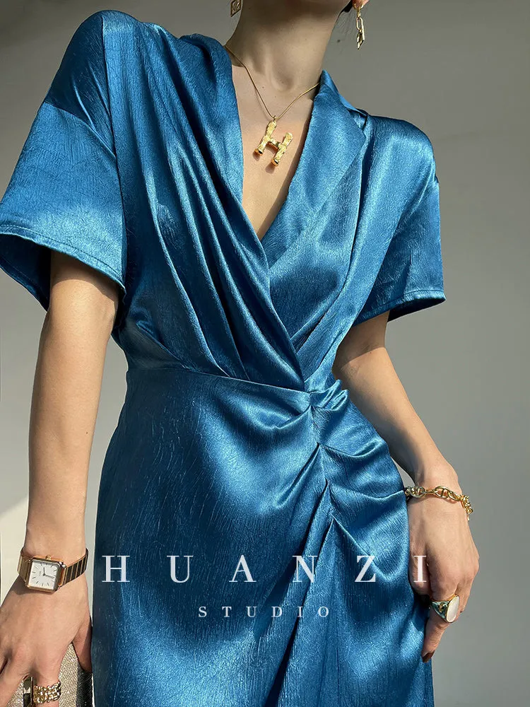 HUANZI custom designer high-end glossy silky elegant dress -Diana