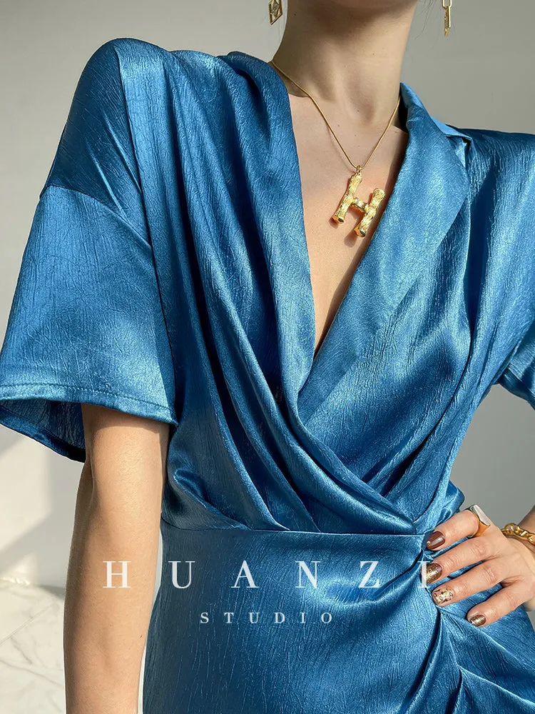 HUANZI custom designer high-end glossy silky elegant dress -Diana