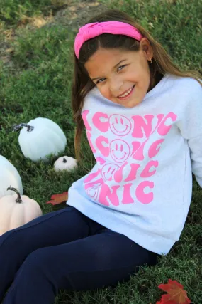 Iconic Happy Face Embroidery Graphic Tween Sweatshirt