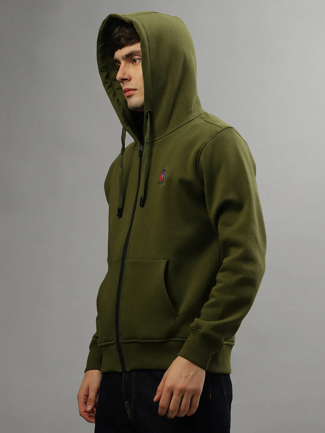 Iconic Men Solid Full Sleeves Hooded Sweatshirt