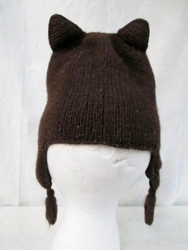 Infant Girls Boys Toddler Baby ARTESANIA Knit KIDS Ear Flap HAT BROWN BEAR Alpaca