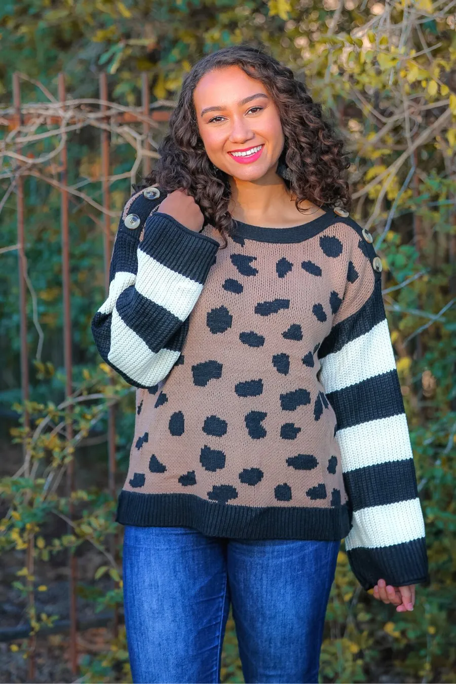 James Leopard Button Sweater