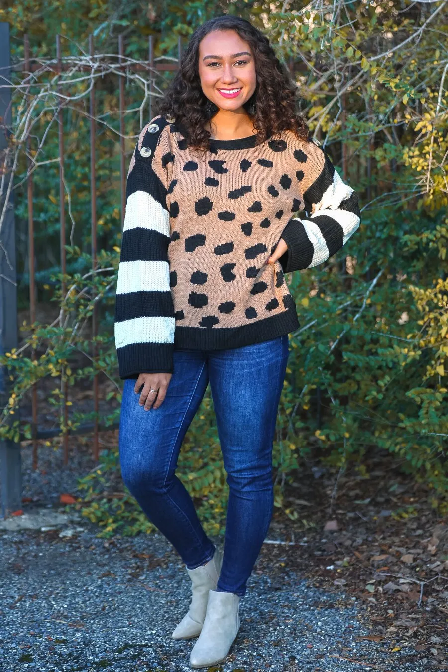 James Leopard Button Sweater