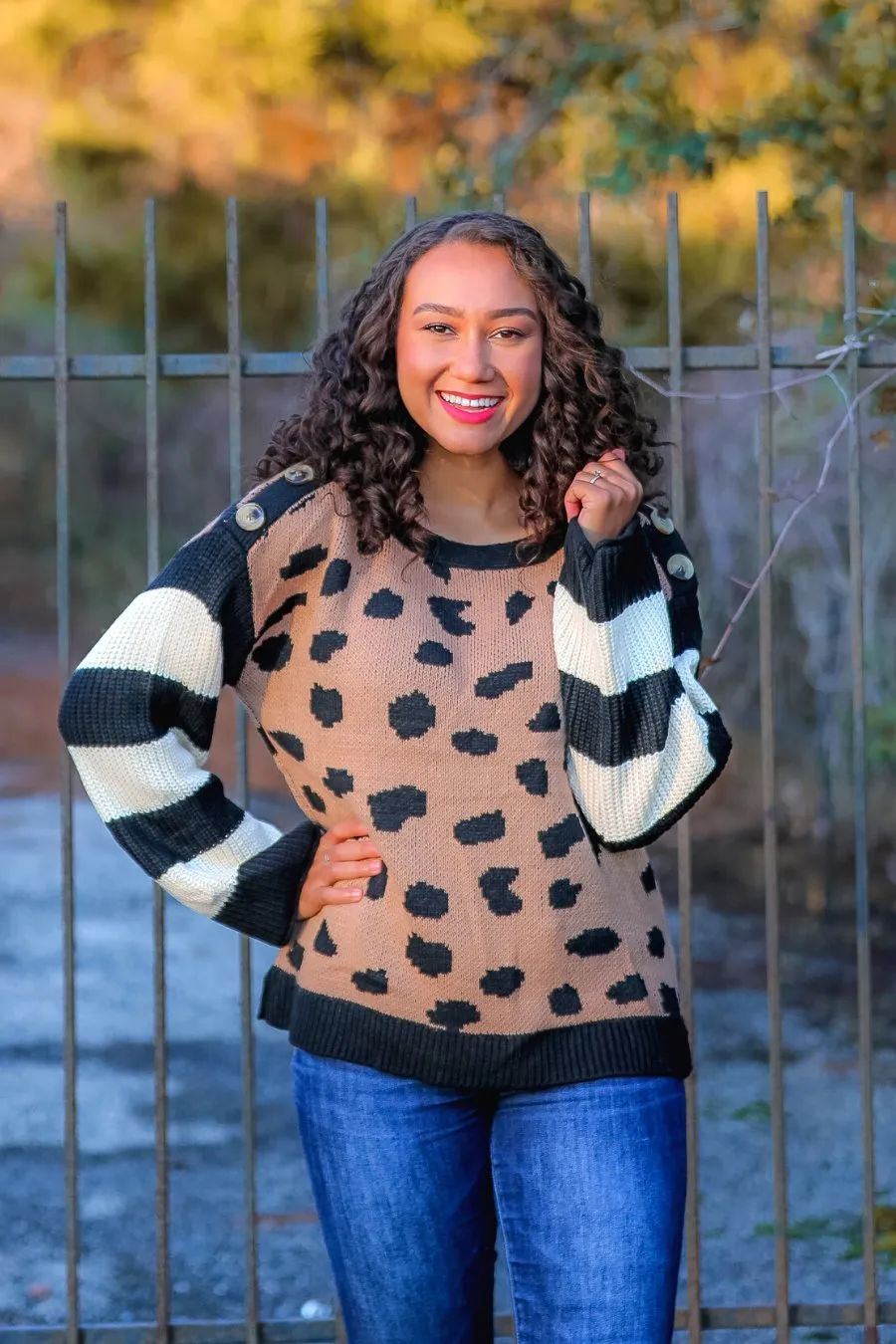 James Leopard Button Sweater