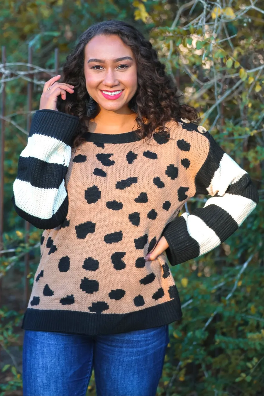 James Leopard Button Sweater