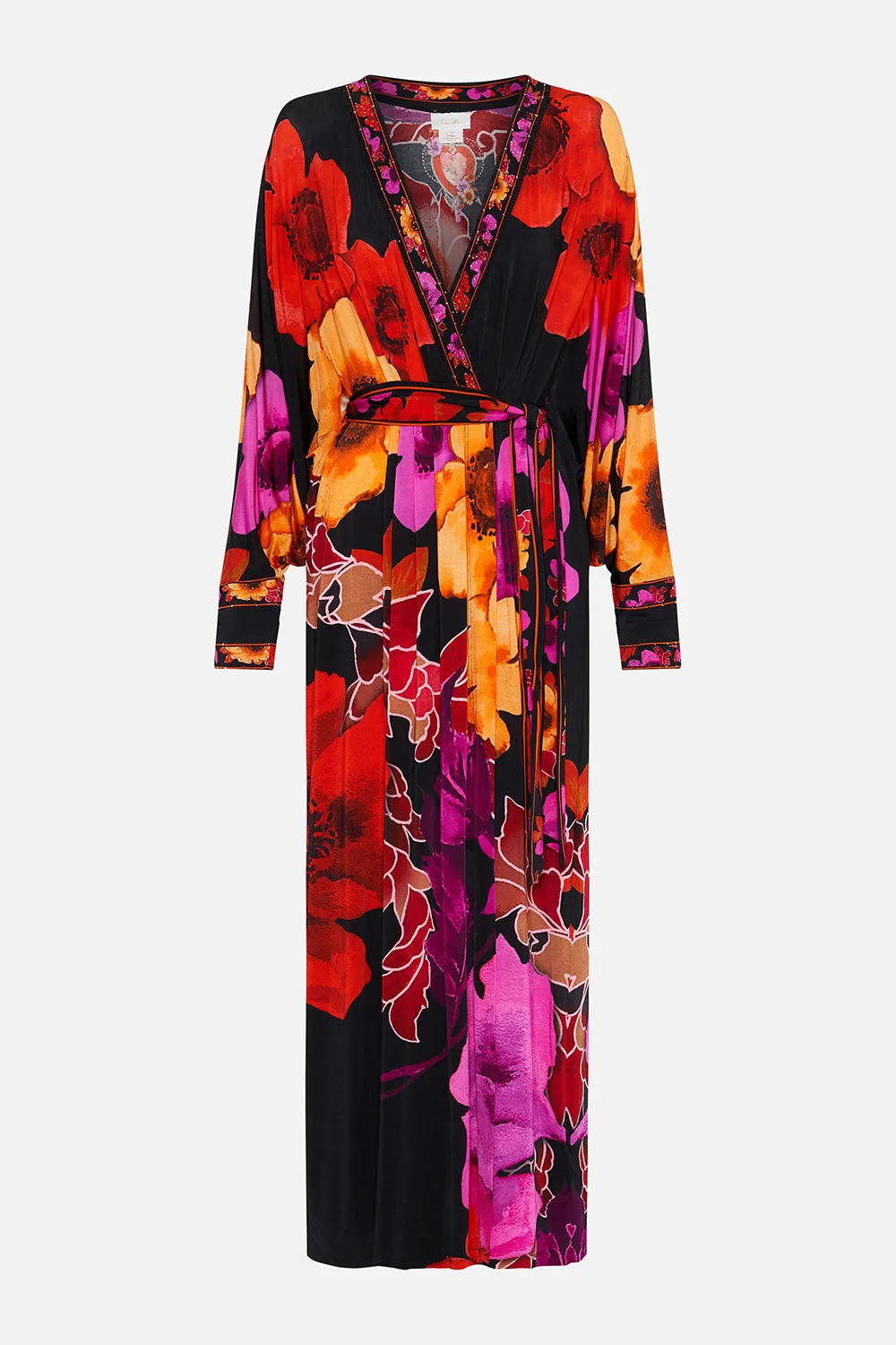 JERSEY WRAP DRESS WITH EXAGGERATED BLOUSON SLEEVE MIDNIGHT POPPY