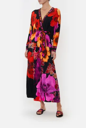 JERSEY WRAP DRESS WITH EXAGGERATED BLOUSON SLEEVE MIDNIGHT POPPY