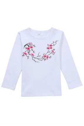 Kid Girl Beautiful Floral Printed Round Neck Long Sleeve Kind T-shirt - KGTS113364