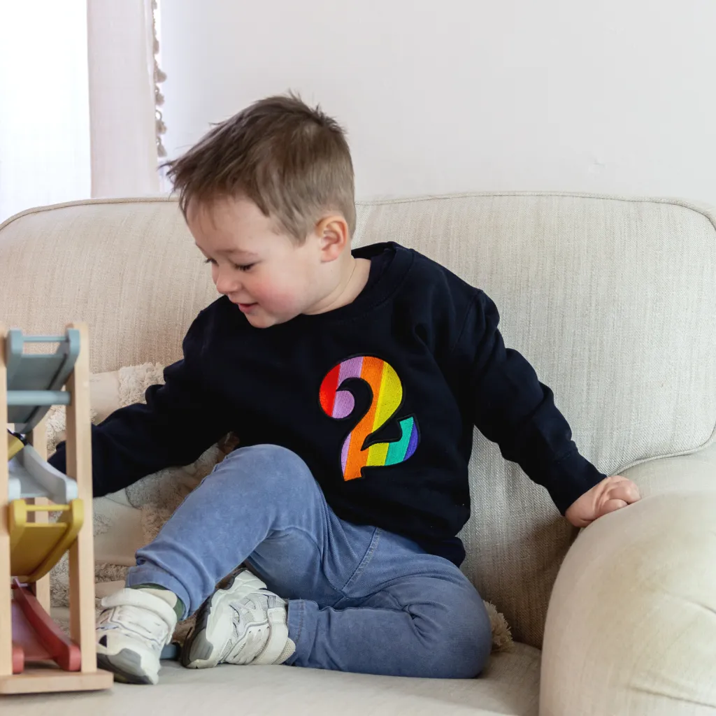 Kids Personalised Rainbow Age Embroidered Sweatshirt Royal Blue